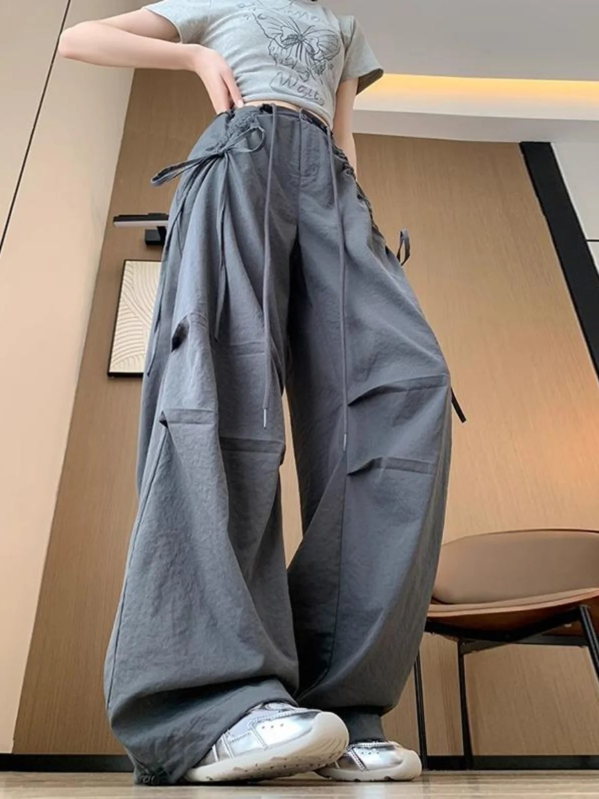 

Американские брюки-карго в стиле парашютиста, свободные повседневные женские рабочие брюки с широкими штанинами, быстросохнущие, для спорта и повседневной носки