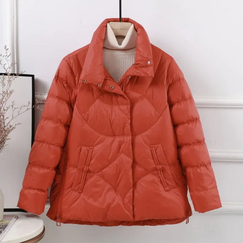 

New Women Down Jacket Winter Coat Female White Duck Down Loose Plus Size Short Outwear Thicken Warm Stand Collar Outcoat Simple