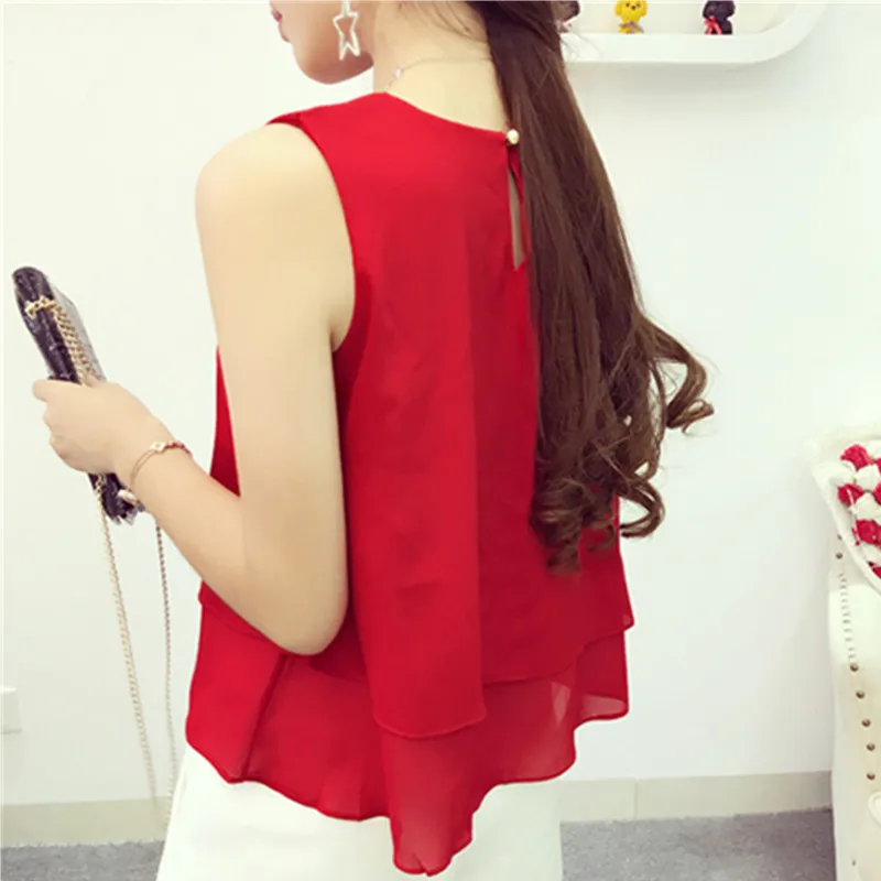 Blusa holgada informal de chifón para verano, Camisa sin mangas con cuello redondo, gran tamaño, novedad, 2023