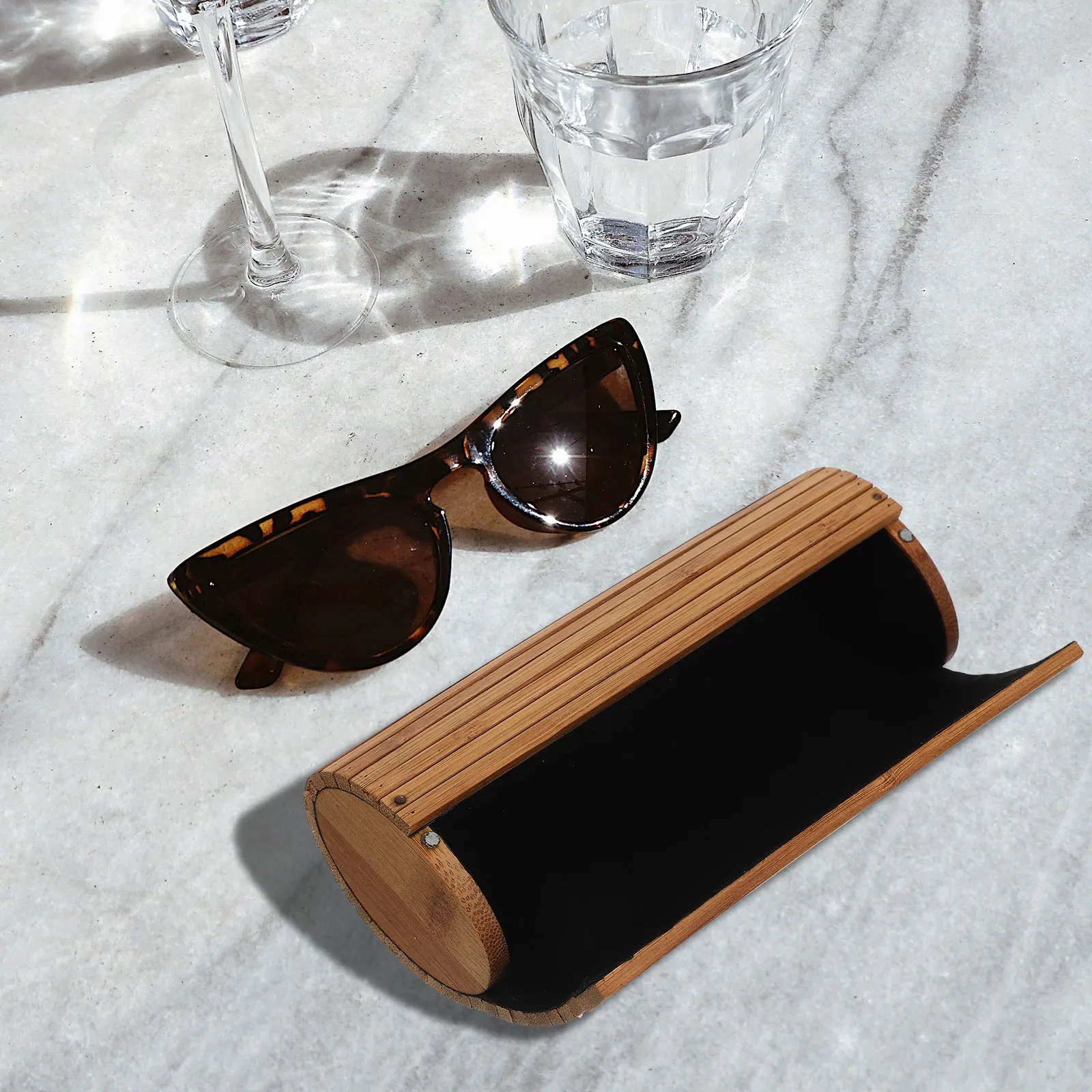 

Bamboo Glasses Case Oval Hard Storage Clamshell Sunglasses Protector Container Portable Eyewear Box Spectacle Case Storage