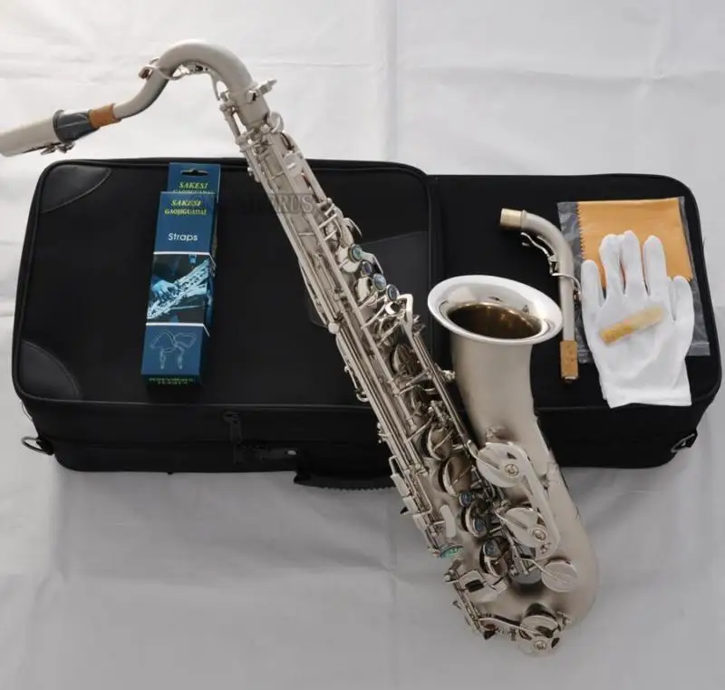 CALIDAD C Melody Saxofón Níquel satinado Alto F # Llave de concha de abulón para saxofón, 2 cuello