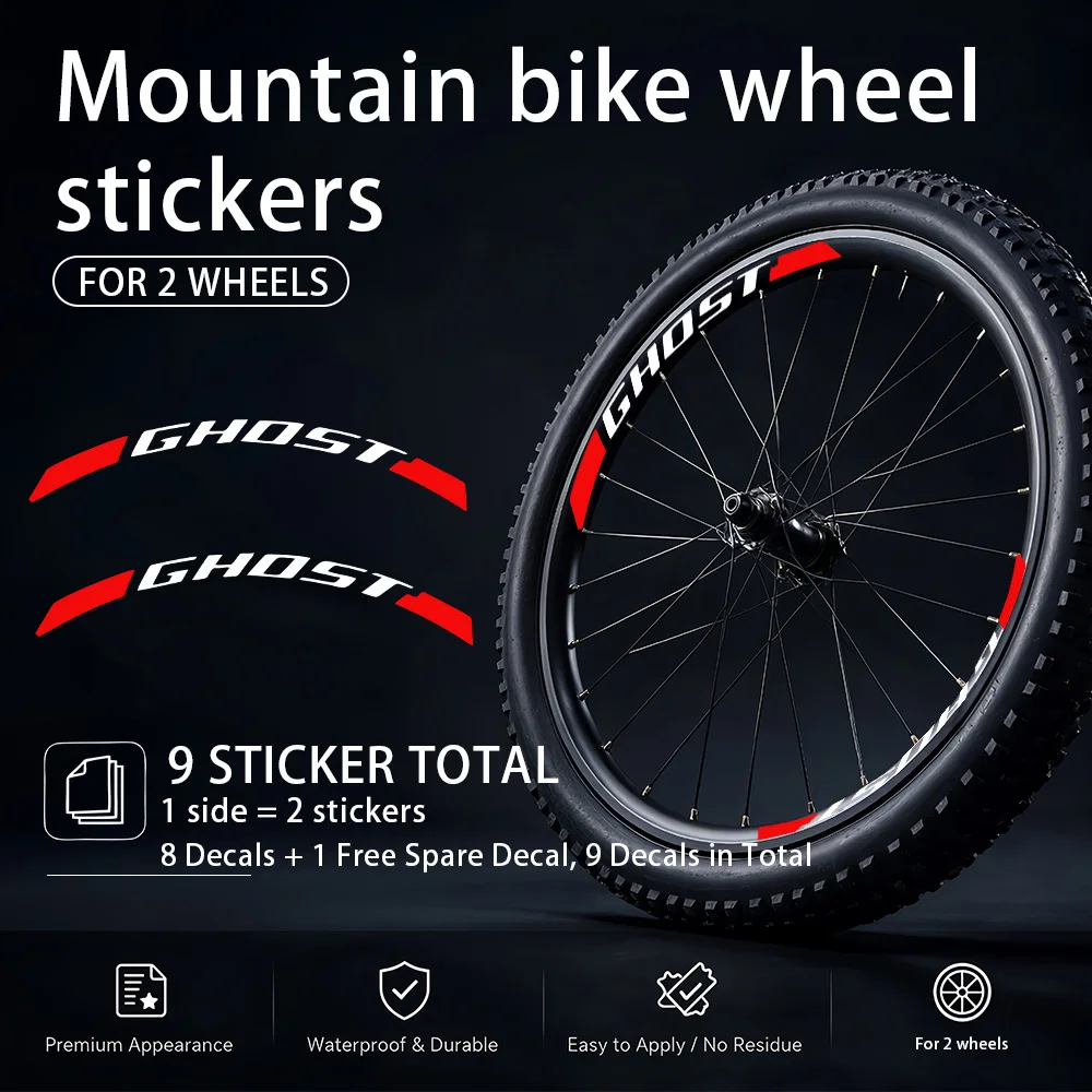9Pcs/set GHOST MTB Wheel Rim Decals Waterproof Vinyl Sticker For Mountain Bike Rim Halloween Decor Cycling Accessories
