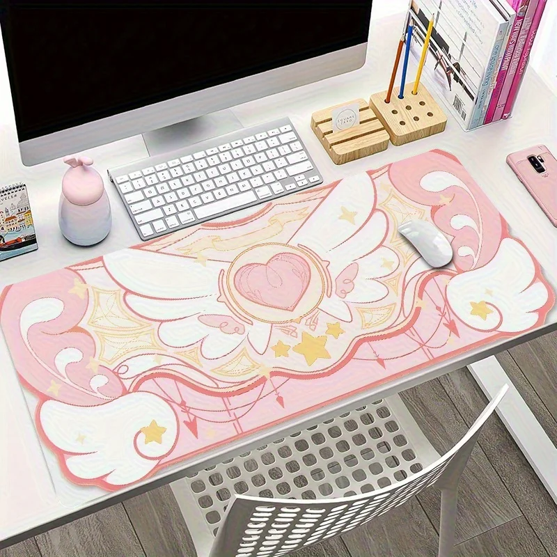

Flying Heart Wings Oversized Desk Mat Cute Aesthetic Gaming Mouse Pad Non-Slip Rubber Surface for Office and Home