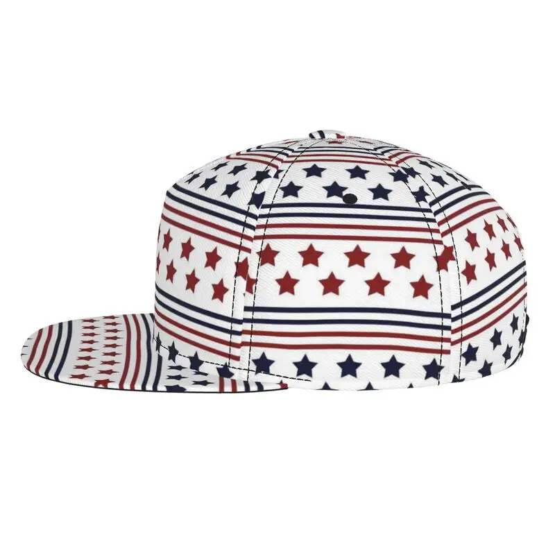 Red White Blue Star Stripe American Flag Pattern Flat Bill Hat USA Patriotic Baseball Caps Adjustable Snapback Hat Hip Hop Cap