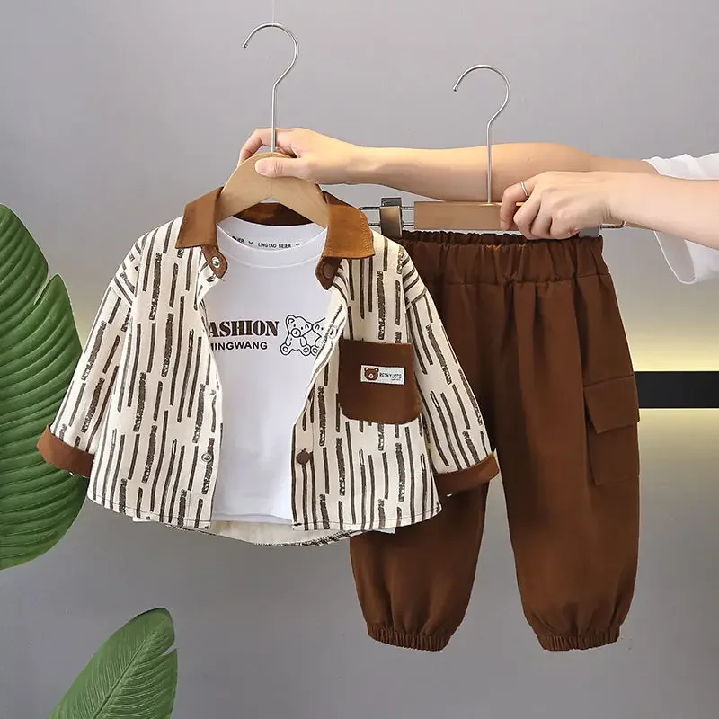 

Осенний комплект для маленьких мальчиков, новинка 2025 года, детская повседневная рубашка, брюки, детская одежда из 2 предметов