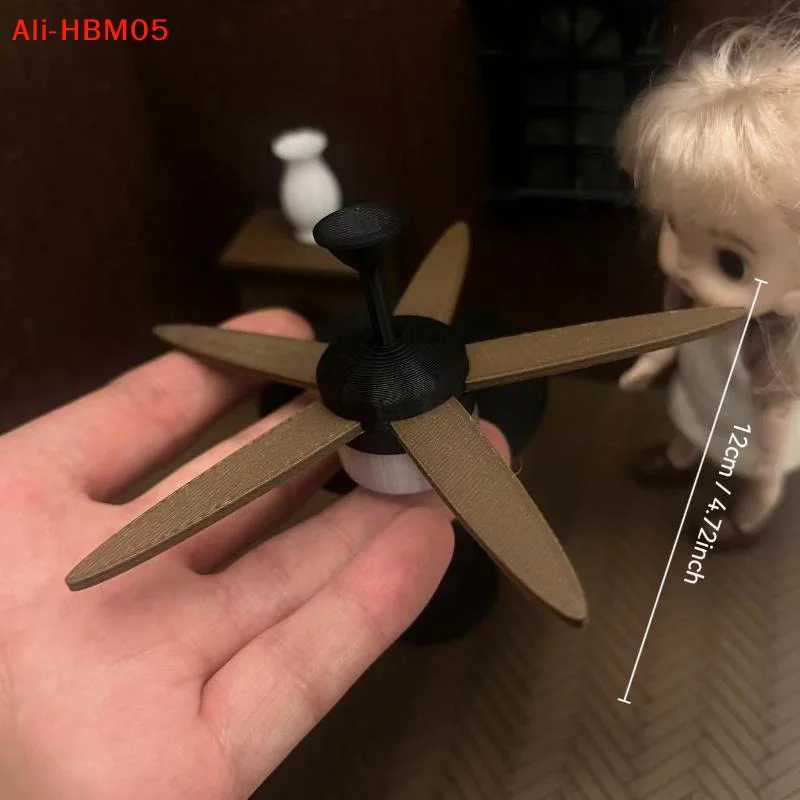 (HB05)Miniature Vintage Ceiling Fan With LED Light Ornament 1/12 Dollhouse Model Decor Doll House Mini Scene Photo Ptop