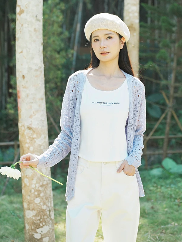 

Оригинальный хлопковый вязаный ажурный кардиган Bukhara, весна 2024, Новое поступление, удобный свободный крой, длинный свеч, V-Ne на пуговицах