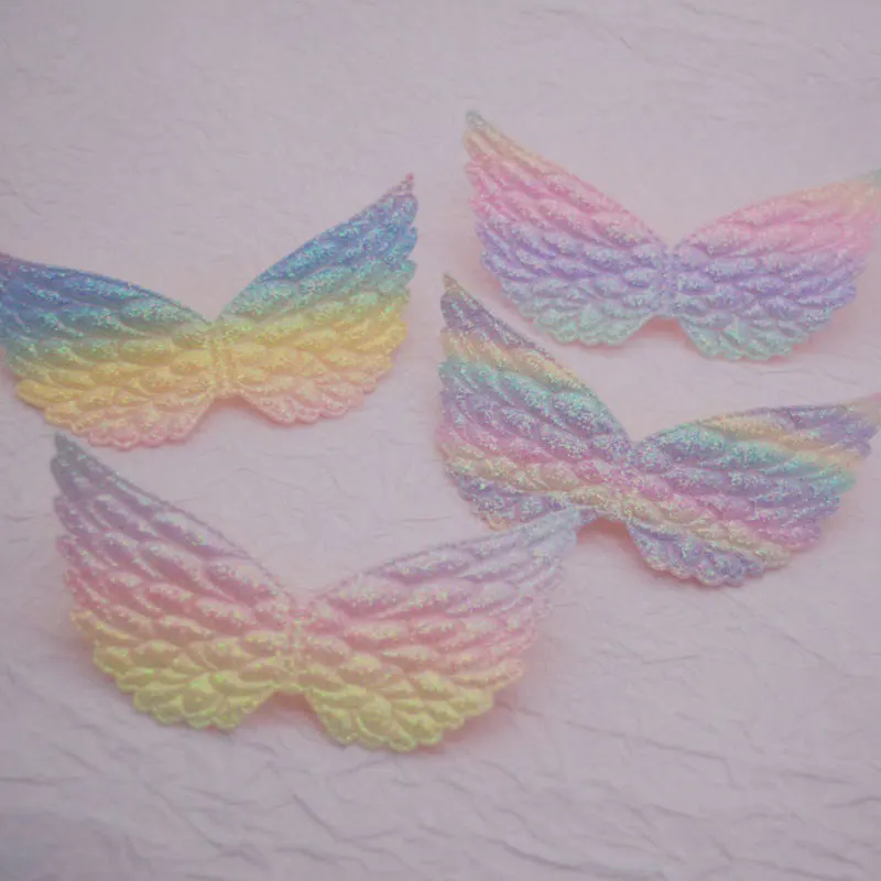 20 Stück glitzernde, glänzende, farbverlaufende, große Engelsflügel-Applikationen mit Polsterung für Haarspangen, Kleidung, Schuhe, Hüte, dekorative Accessoires, Aufnäher – Detail 4