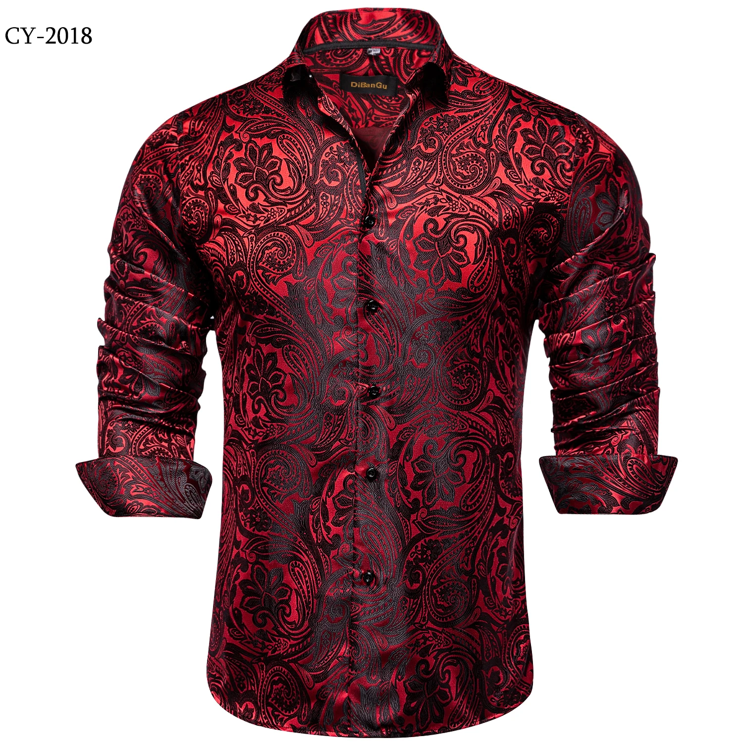 Luxury Men's Long Sleeve Shirts Red Green Blue Paisley Wedding Prom Party Casual Social Shirts Blouse Slim Fit Men Clothing