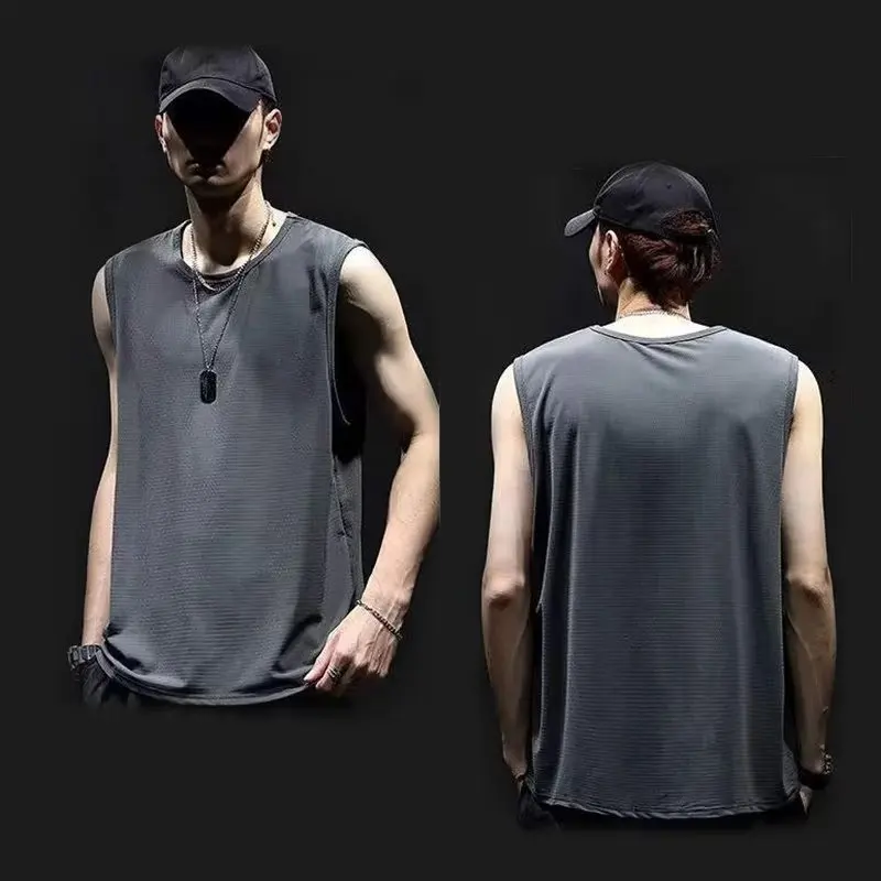 

TRSYPHXM 2025 new Mesh vest men's summer new sleeveless camisole thin solid color sports casual top