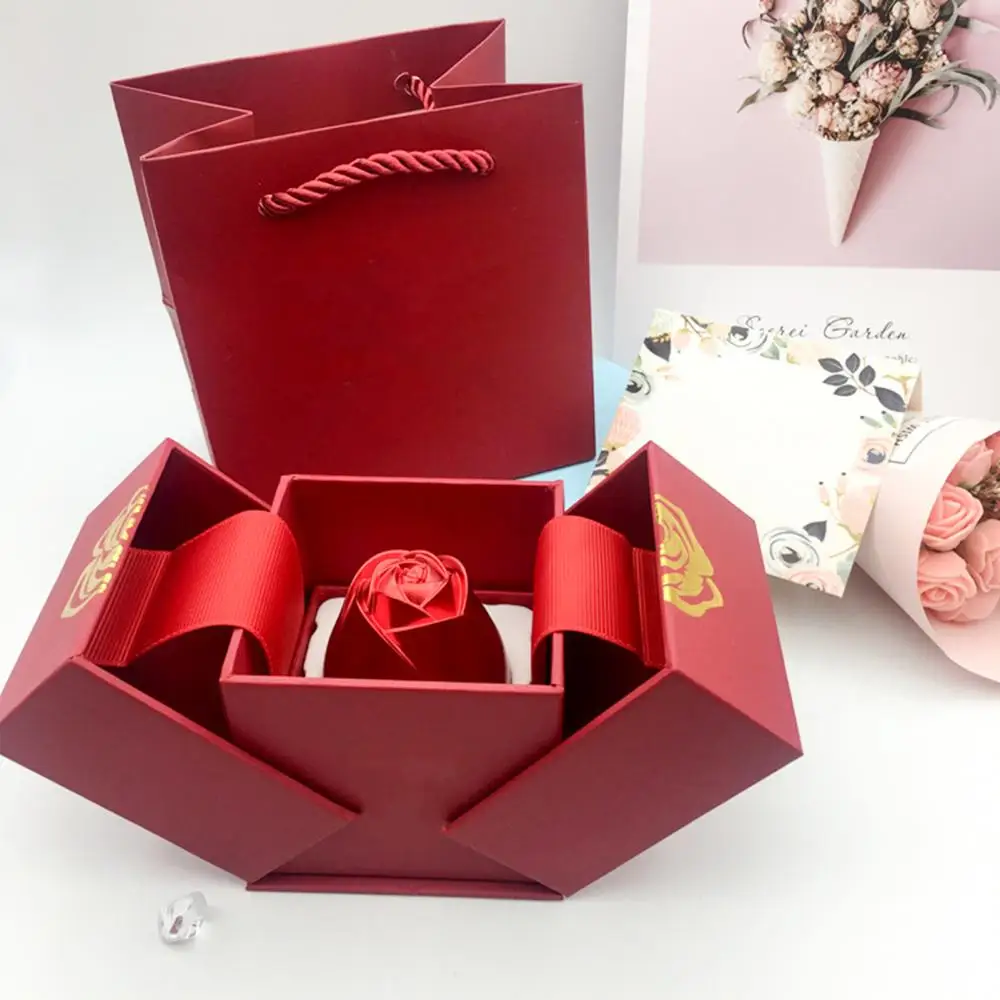 Jewelry Ring Box Jewelry Box Storage Case Red Velvet Engagement Wedding Boxes Rose Flower Design Gifts Holder for Lover Gift Who