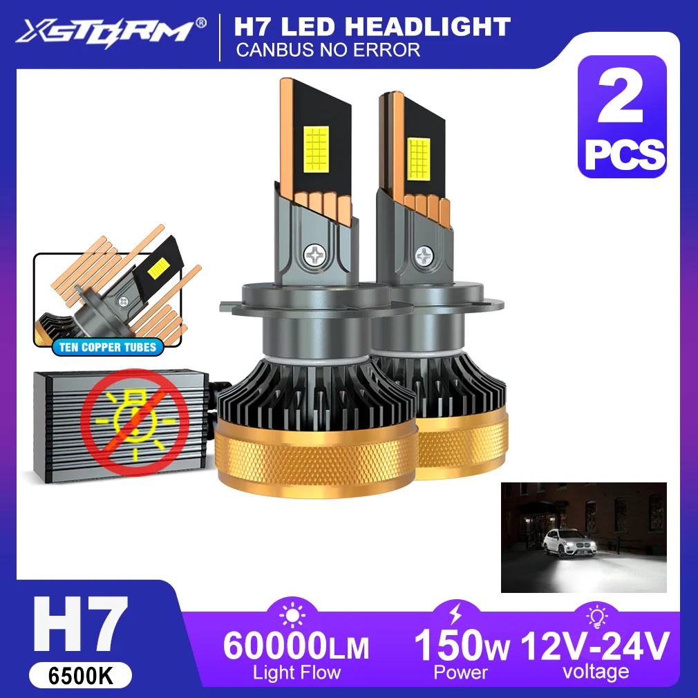 

XSTORM H7 Светодиодные фонари Лампы H1 H4 H11 Светодиодные фары Canbus 9005 9006 9012 Автомобильные турболампы 18CSP Чипы 10 медных труб 12 В 6500 К