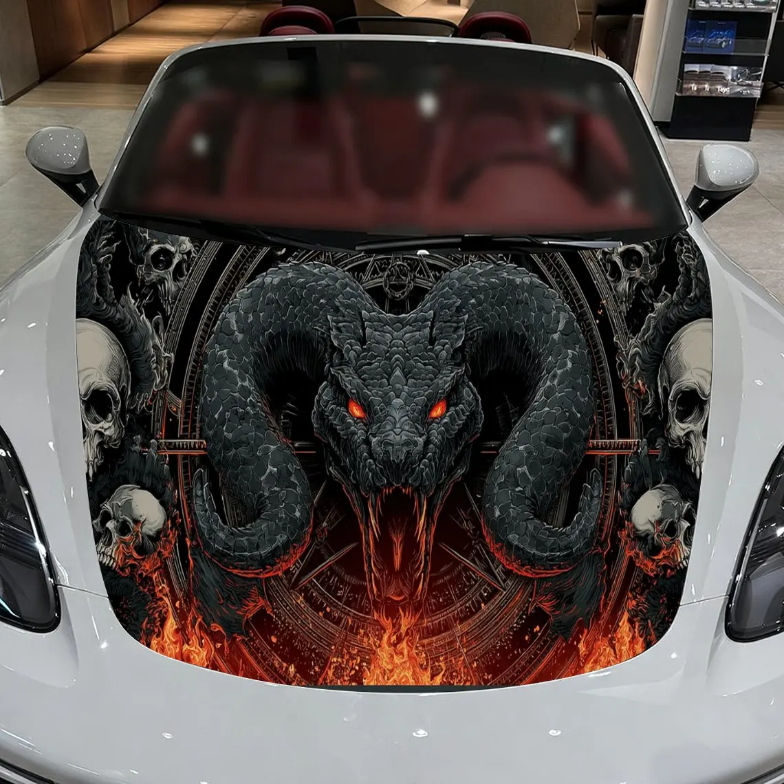 غلاف فينيل للسيارة من Purgatory Evil Python، ملصق غطاء محرك السيارة المقاوم للماء من مادة PVC، ملصقات ذاتية اللصق مقاومة للخدش لـ Eng #3