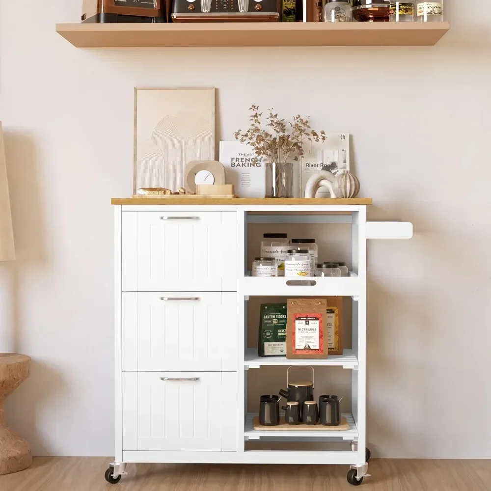 Storage Rack Trolley, Industrial Kitchen Bar and Serving Cart with Wheels, Kitchen Island Cart with Shelves and Storage Drawers