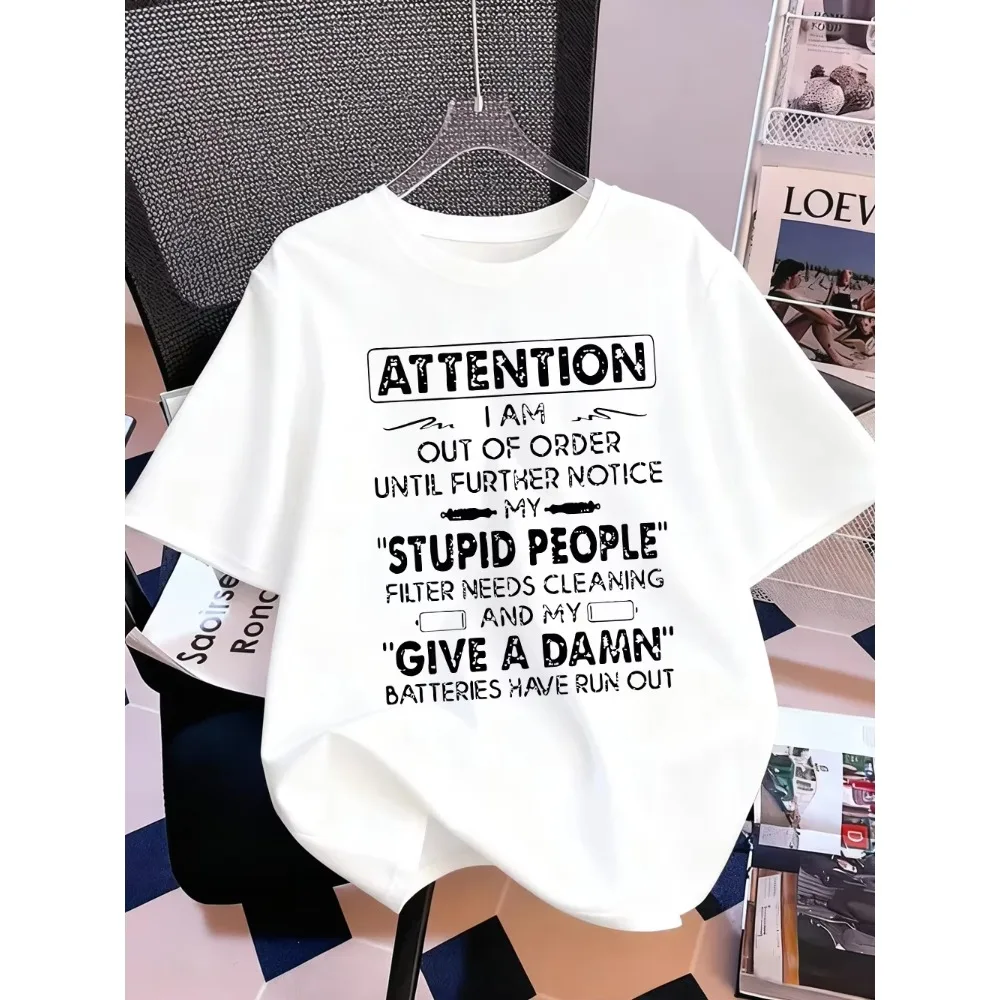 Men's Women Funny Letter Print T-Shirt Give A Damn Batteries Run Out Slogan Graphic Tee Summer Loose Short Sleeve Streetwear Top