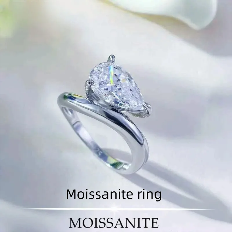 2CT D Color Moissanite Ring For Women 925 Sterling Silver with White Gold Plated Lab Diamond Engagement Wedding Band Jewelry