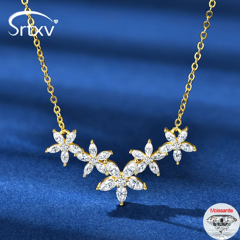 

Certified All D VVS Moissanite Pendant Necklace For Women Girls Sparkly S925 Silver Flower Lab Diamond Neck Chain Bridal Jewelry