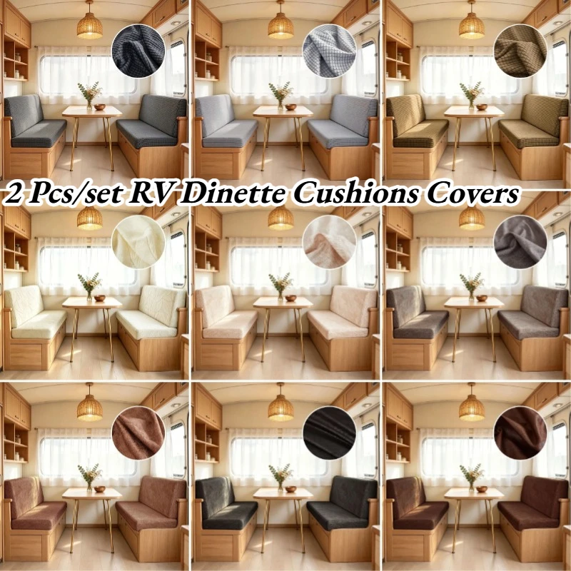 2 Pcs/set RV Dinette Cushions Covers Stretch Sofa Seat Slipcover Washable Loveseat Sofa Furniture Protector for Camper Car Bench