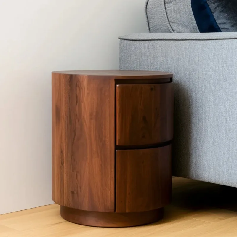 

24-Inch chestnut drum end table with two drawers living room furniture