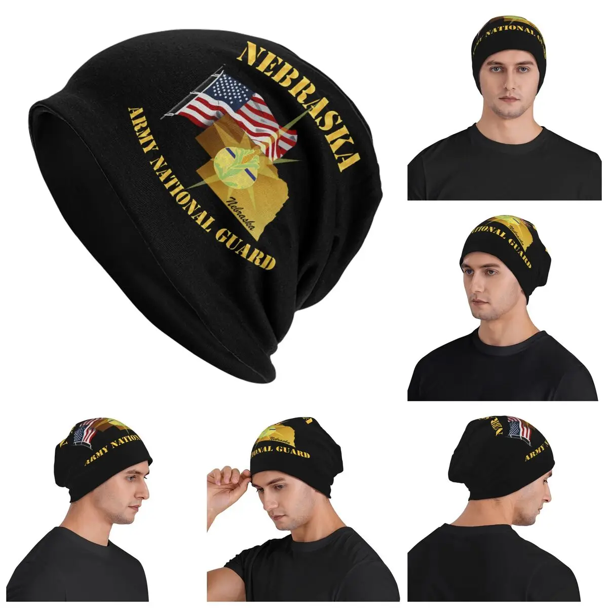 

Армия Небраска National Guard Arny W Flag Теплая вязаная шапка Модная шапка-капот Осень-зима Уличные шапки Шапки для унисекс для взрослых