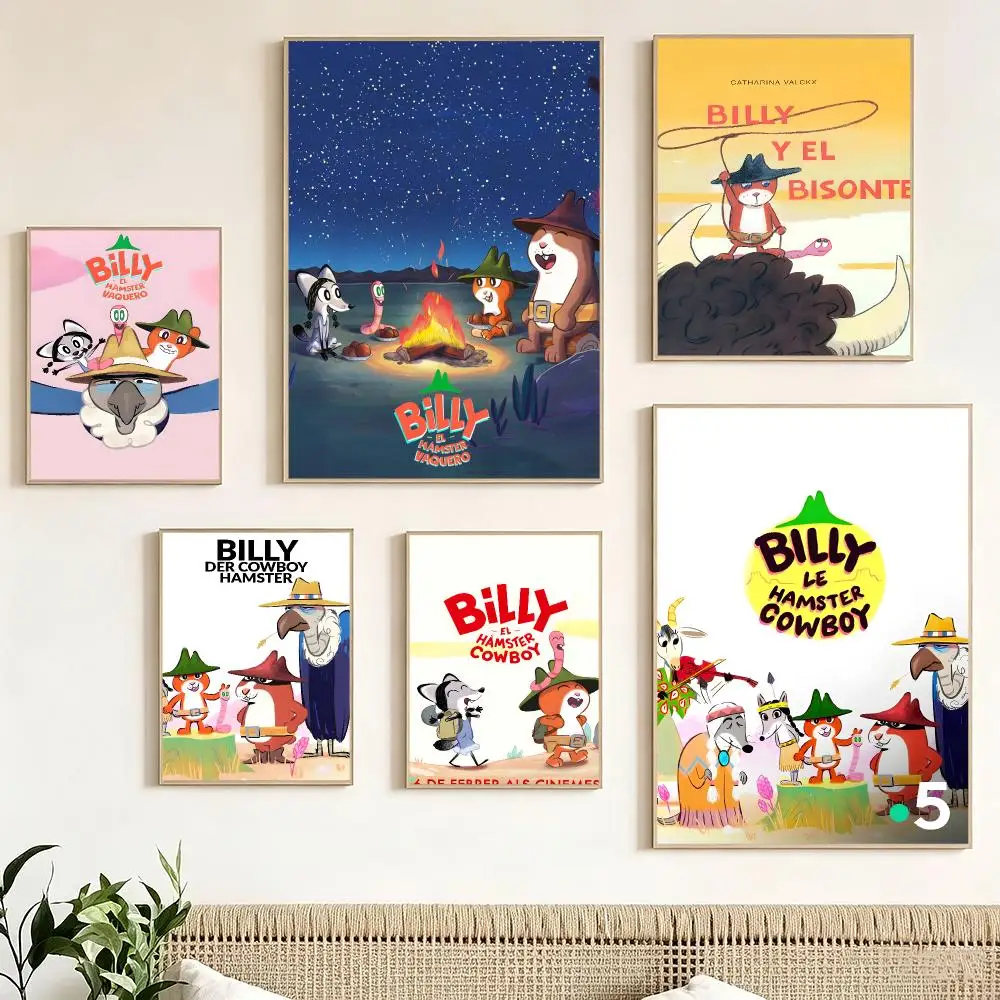 Cartoon B-Billy the Cowboy Hamster Poster Pegatina artistica HD autoadhesiva impermeable para salon dormitorio