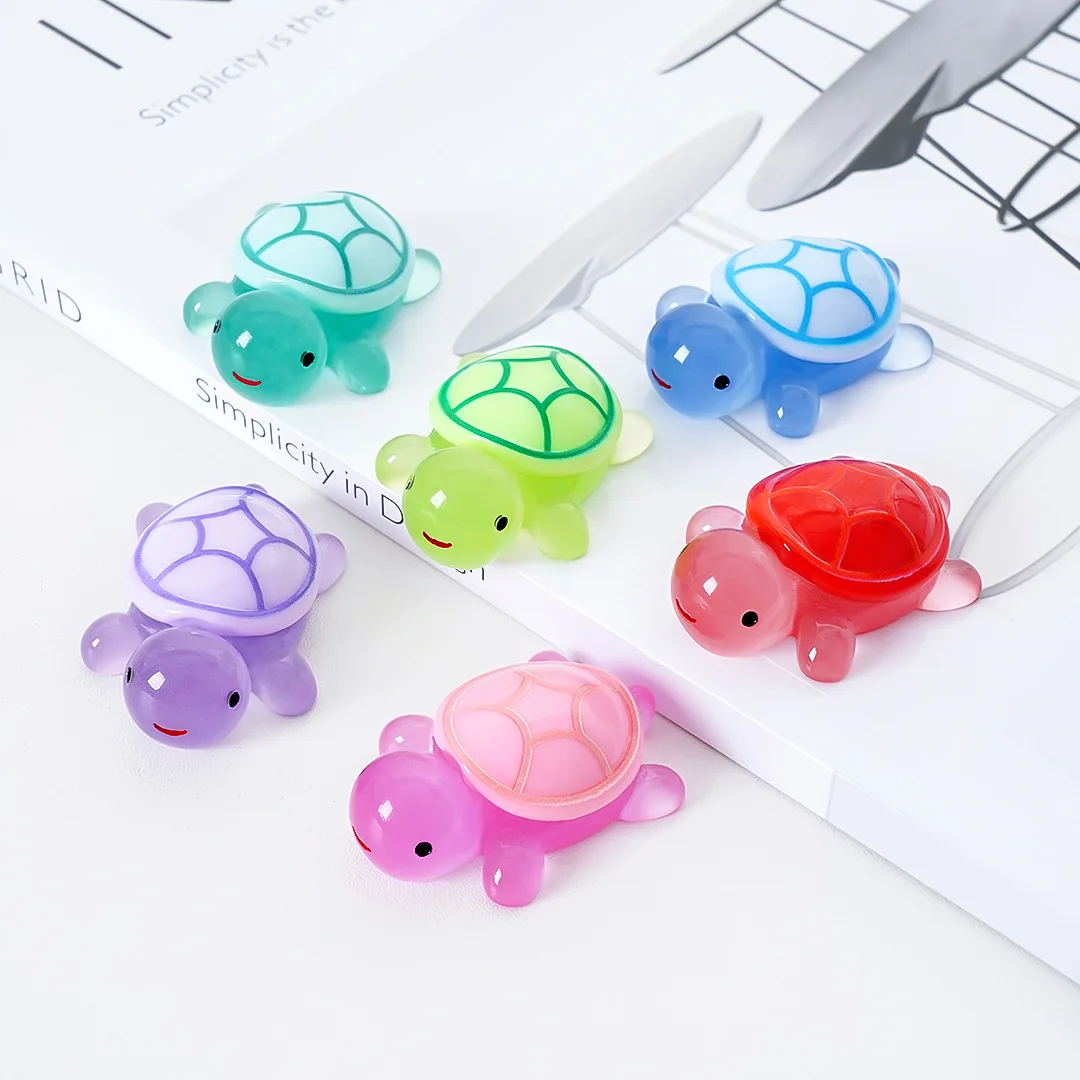 Mini Fluorescent Turtles Ornament Miniature Figure Tiny Turtle Resin Handicraft Micro Landscape Dollhouse Decoration