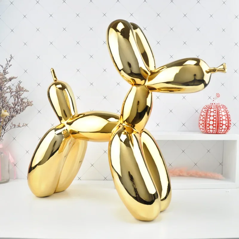 Animals Figurine Resin Cute Shiny Balloon Dog Shape Statue Art Sculpture Figurine Craftwork Home Decor with Antiskid Mat Lucky