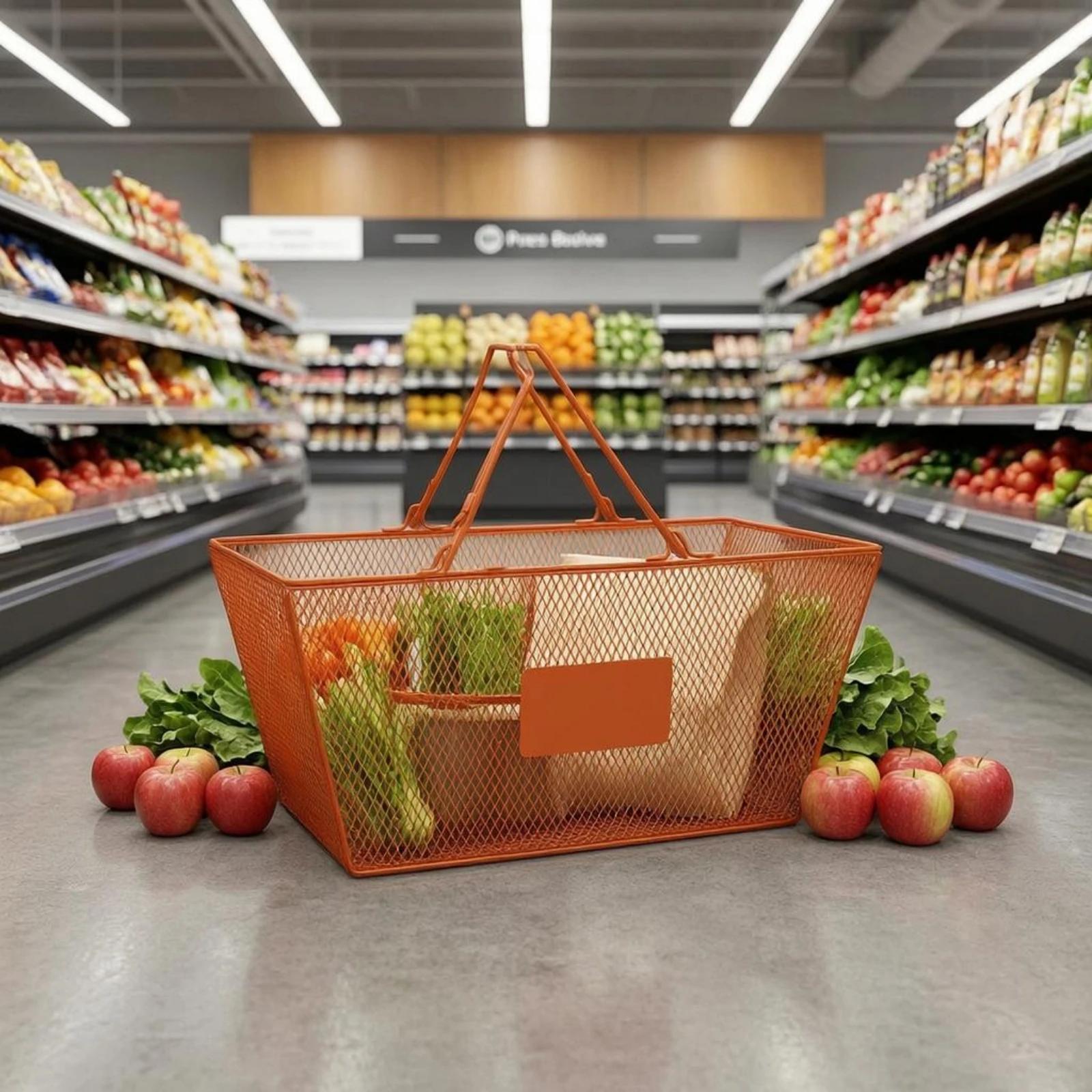 Metal Wire Mesh Basket Diamond-Pattern Wire Mesh Shopping Basket Store Supply Grip Sleeve Portable for Retail