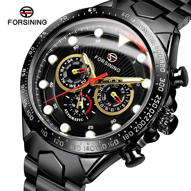 FORSINING 432D Watch Stainless Steel Band Clock Business Male Wristwatches Waterproof Luxuries Wrist Watches for Men