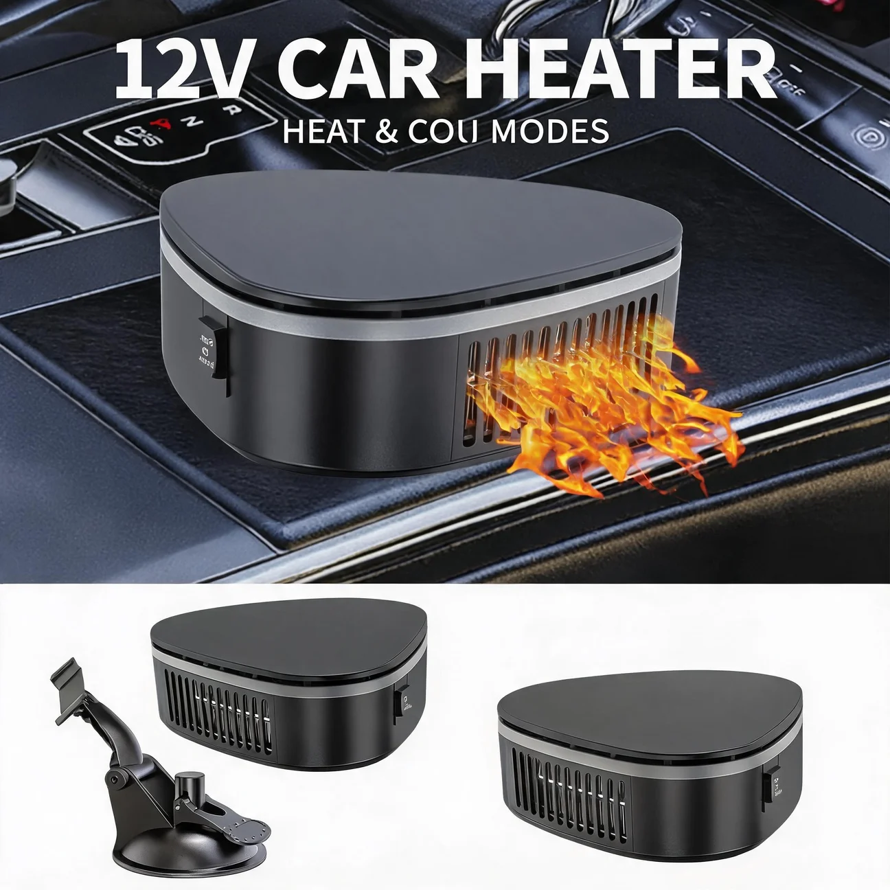 Car Triangle Heater 12V Portable Car Electric Heater Car Hot and Cold Air Heating Defrost Defog Heater Car Heater Accessories