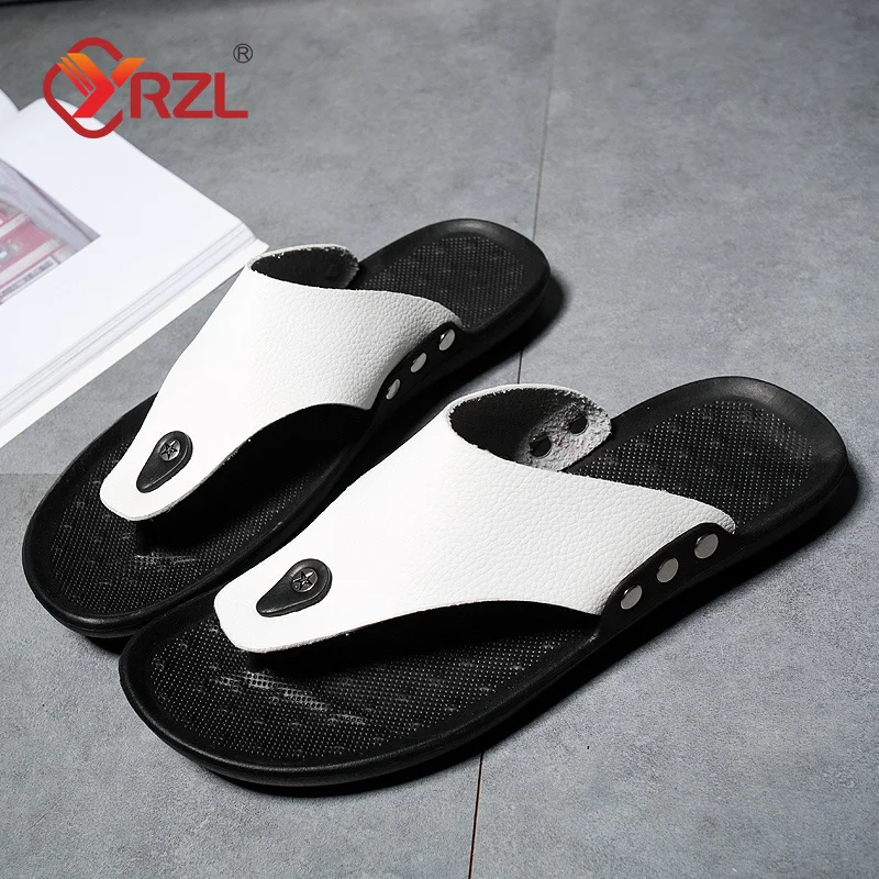 YRZL Slippers Summer Flip-Flops for Men Beach Slippers Brown Sandals Comfortable Shoes Non-Slip Bathroom Shoes Man Slides