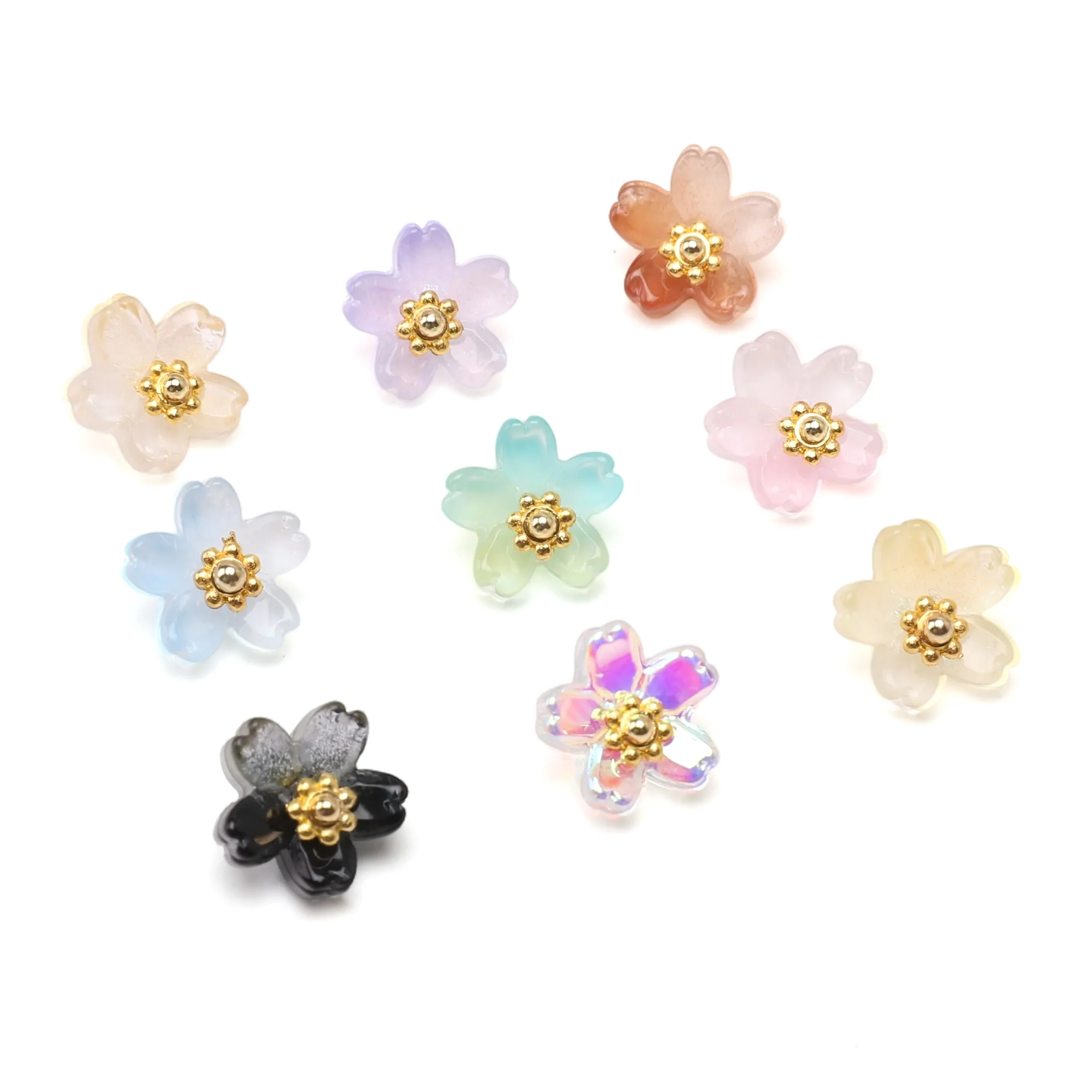 1/5Pcs 10mm Gradient Color Glass Cherry Blossom Pendant Flower Shape Charms for DIY Jewelry Making Bracelets Necklaces Accessori