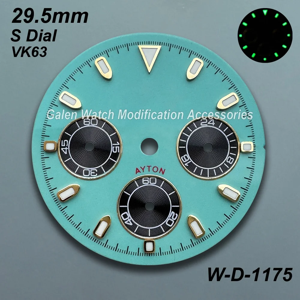 29.5mm S Logo Panda DTN Diamond Dial Fit VK63 Quartz Movement Green/No Luminous High Quality Watch Modification Accessories - view 2