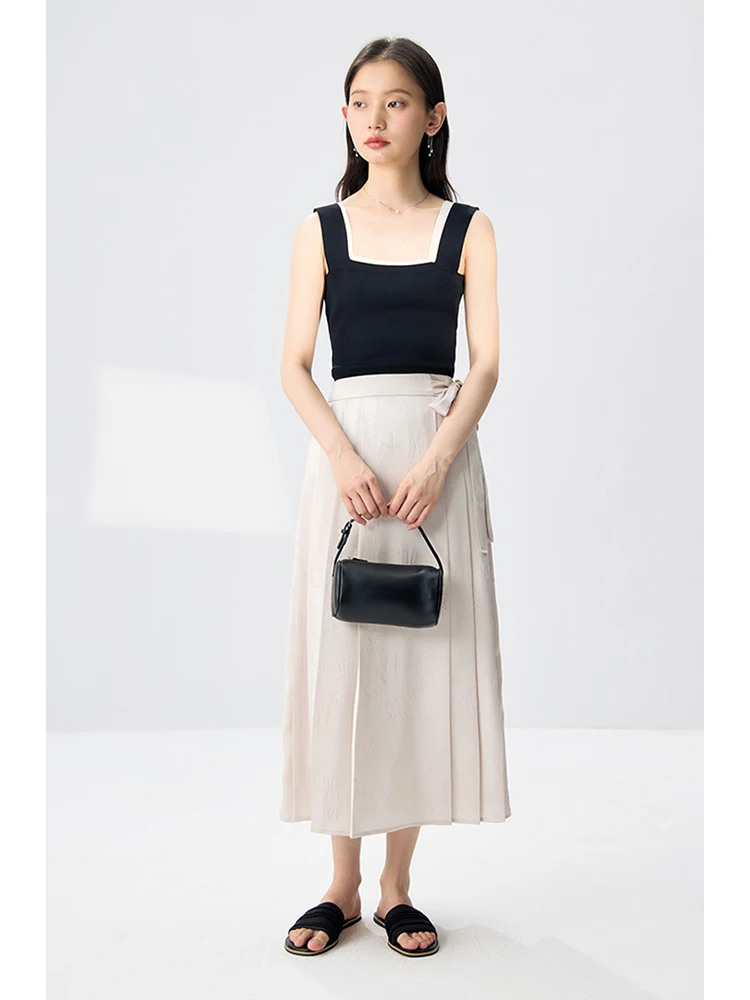 ZIQIAO Frauen Sommer Lange Röcke Neue Chinesische Stil Plissee Design A-LINE Schwarz Temperament Weiblichen Rock 24ZQ92342