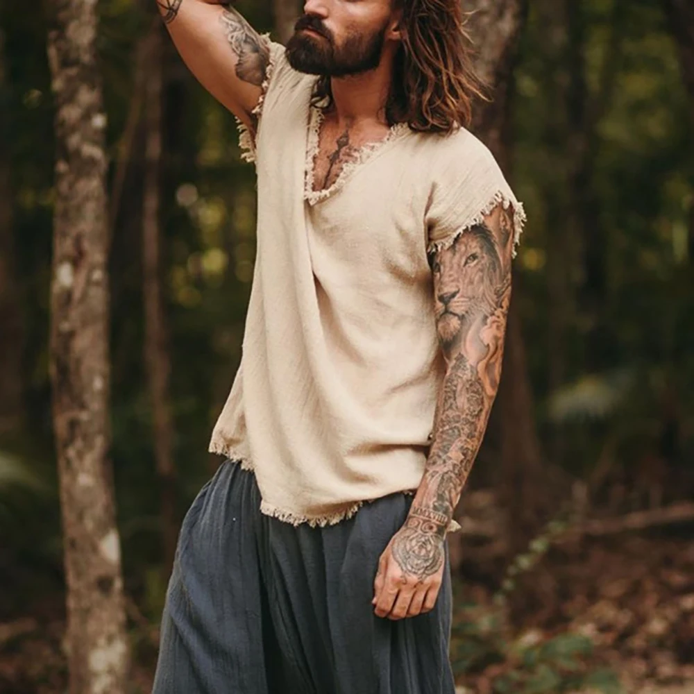 Mens Linen Tank Shirt Minimalist Holiday Plain Loose Large Size Male Summer Clothing Tops Sleeveless Causal Mens Vest S-3XL