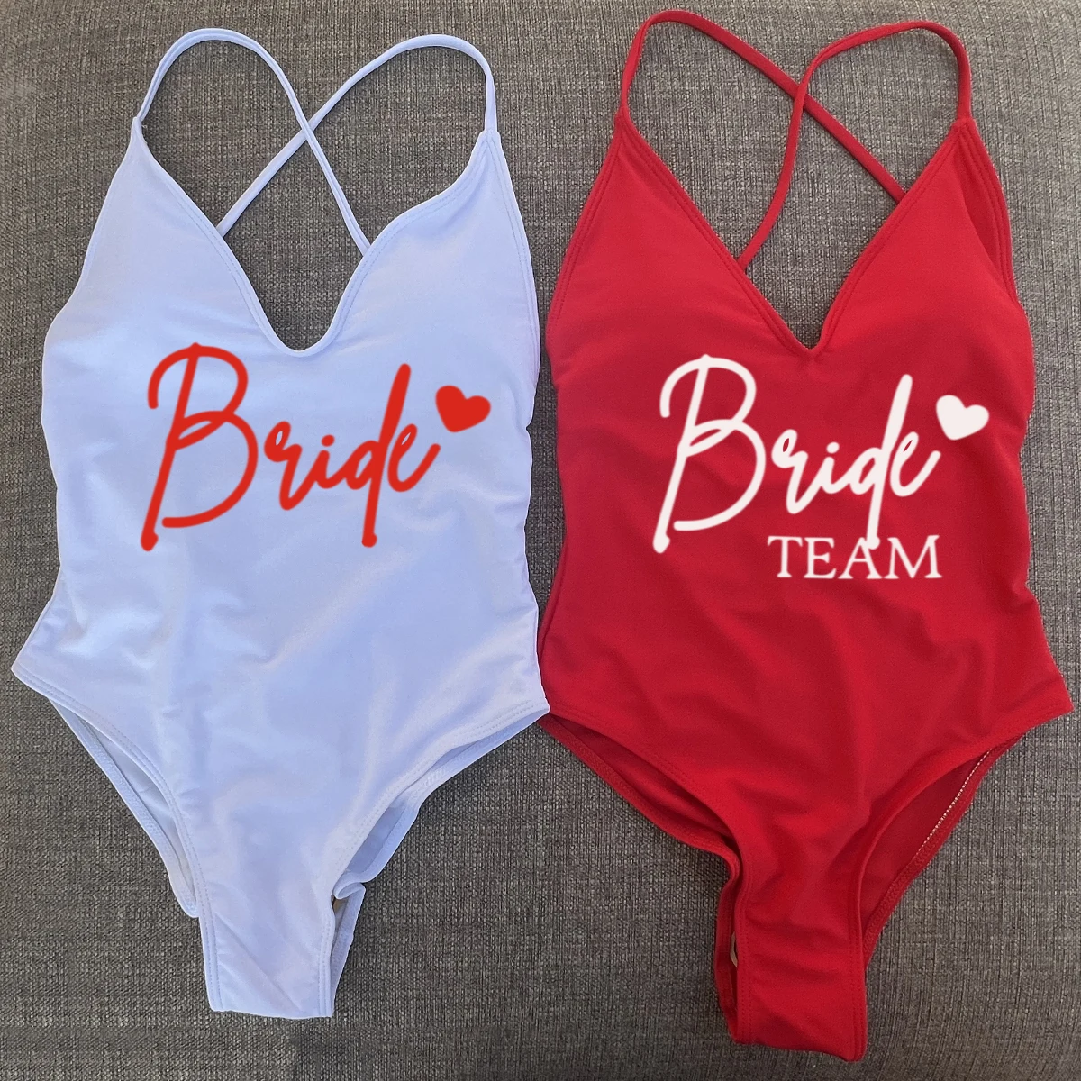 Women's Love Print One Piece Swimsuit Team Bride Swimwear with Padded Bathing Suit Monokini for Beachwear
