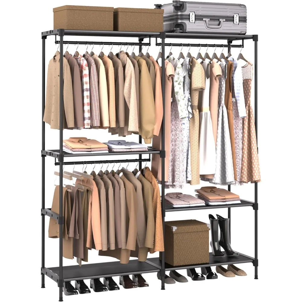 

54.3 Inch Large Capacity , Clothes Storage Organizer with Shelves and 3 Hanging Rods, Easy to Assembly, Coat Racks