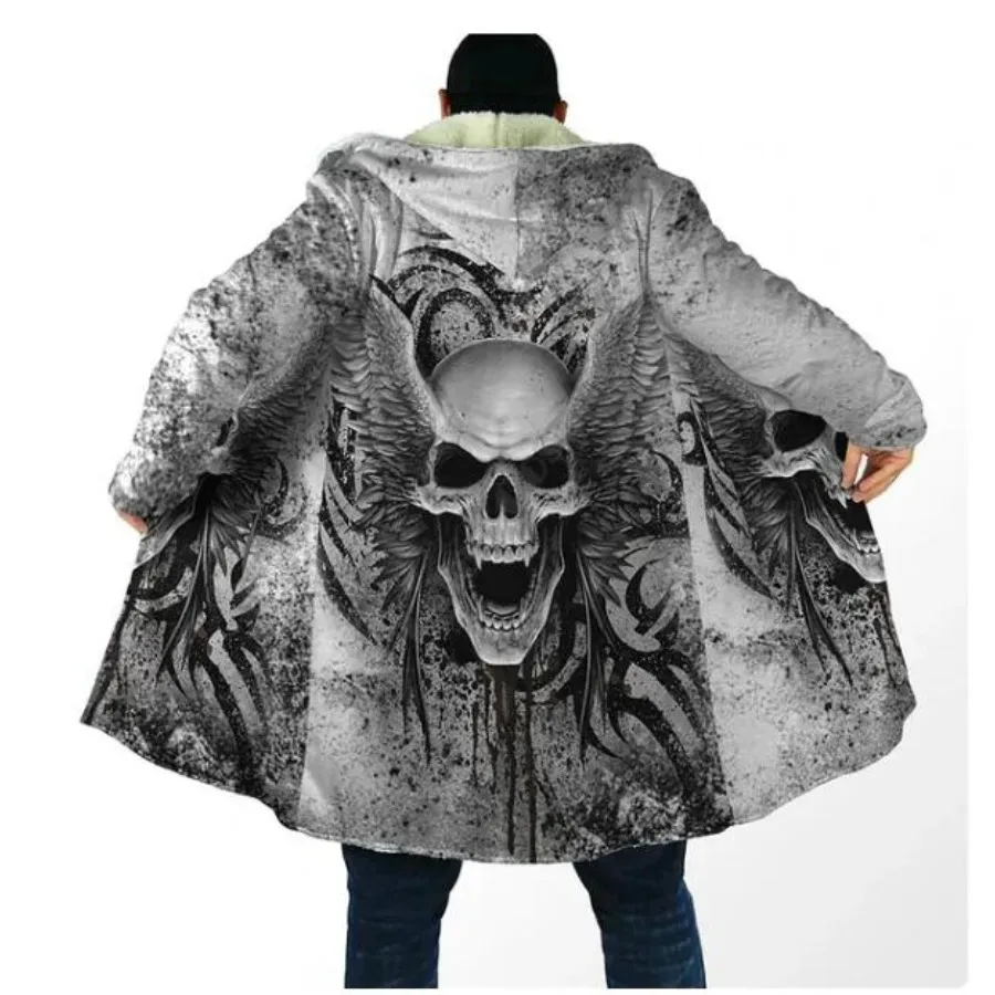 Men's Skull Skeleton 3D Printing Long Hooded Zipper Parkas, Thick Warm Jackets & Coats, Men's Jackets, Zipper Jacket, Winter