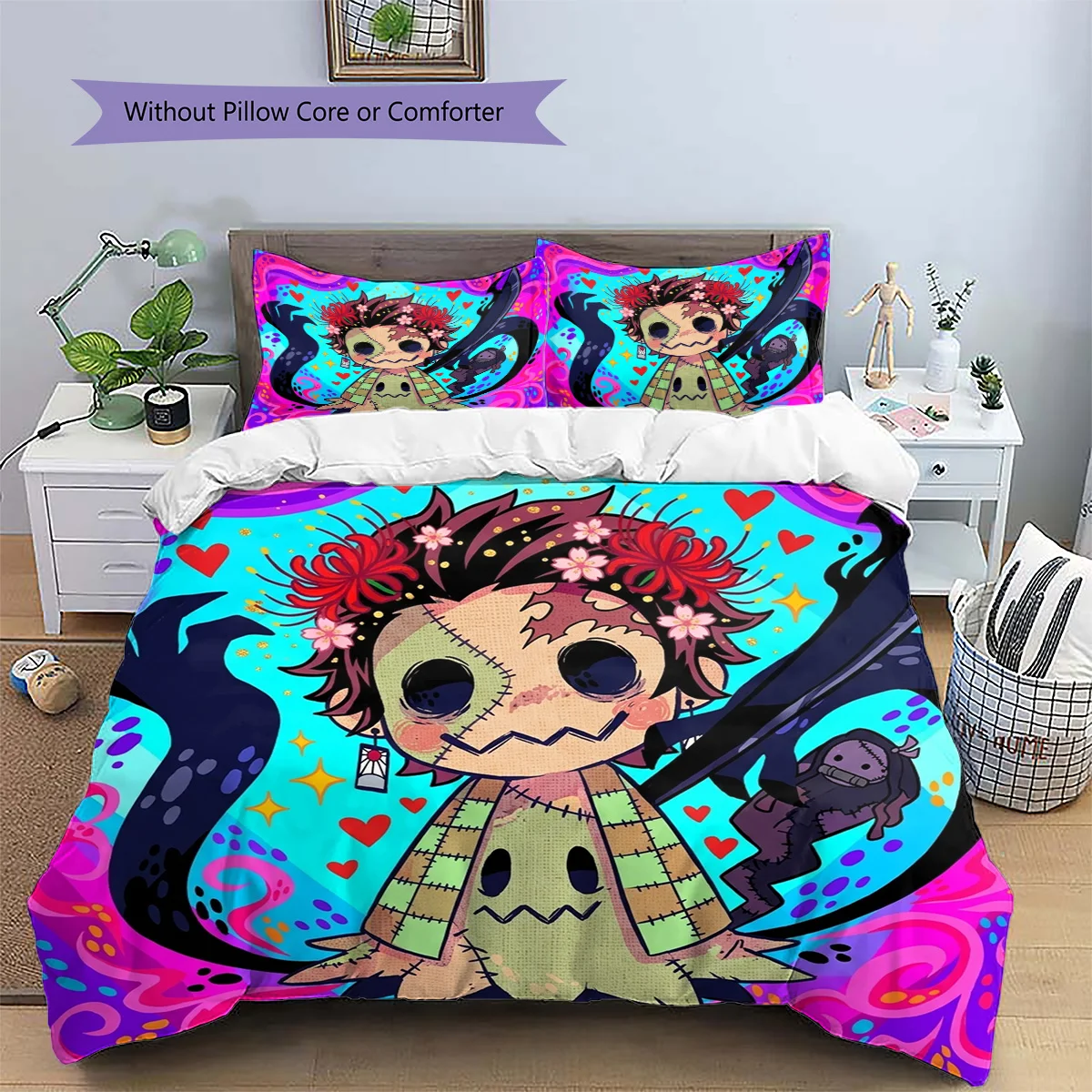 Demon Slayer Tanjiro Patterned Pillowcase & Duvet Cover Set Bedroom Decoration Bedding Classic Anime Themed Fan Gift.-TING