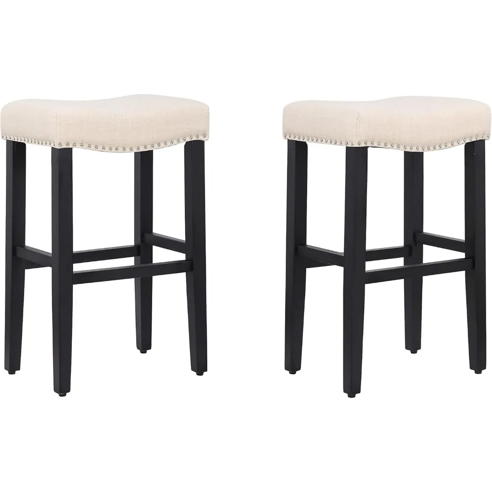 Tabouret de bar de 29 pouces avec pieds noirs (beige), siège de dégager dos nu, tabouret de comptoir assis, fabriqué avec des matériaux de la plus haute qualité, 2 pièces