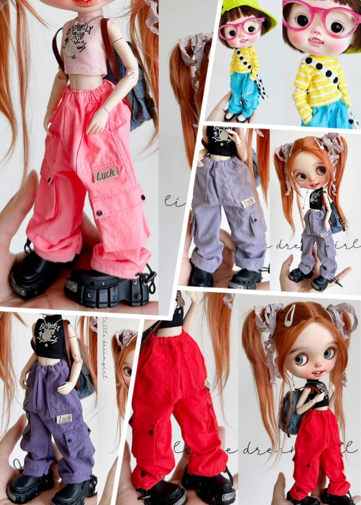 

【No Figure】Pre-sale Handmade Female Doll's Clothing Accessories Pocket Style Drawstring Cargo Pants For Girl Action Body Model