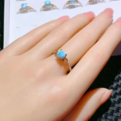 Fine Faceted Natural Larimar Ring Adjustable With Zirconia 925 Sterling Silver for Woman Party Gift