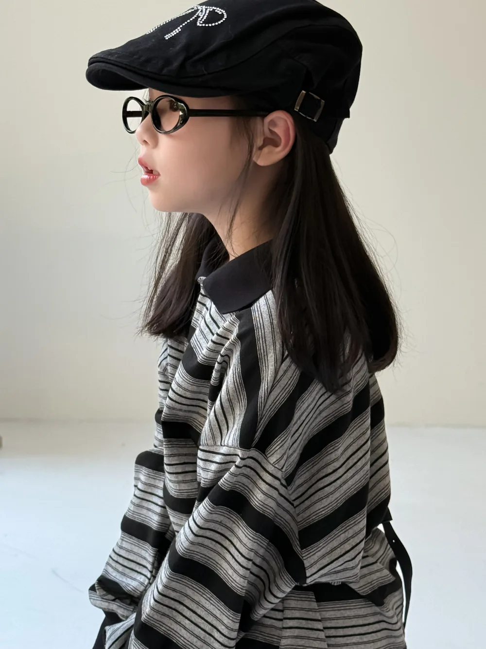 قميص الأطفال 2025 الخريف الفتيان والفتيات الكورية مخطط فضفاض أعلى الأطفال الوجه طوق عارضة طويلة الأكمام أسفل قميص #5