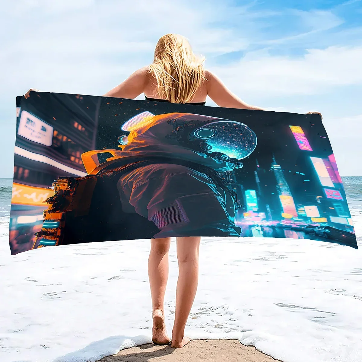 Panda Microfiber Astronaut Beach Towel Cool Summer Seaside Surfing Quick Dry Lightweight Bath Swim Towels for Traveling Beach