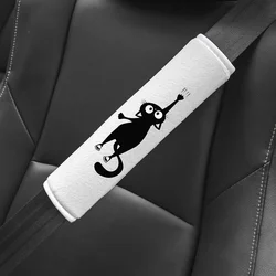 2 Pieces of Black Cat Pattern Printed Plush Seat Belt Shoulder Protection, Soft and Comfortable, Suitable for All Cars