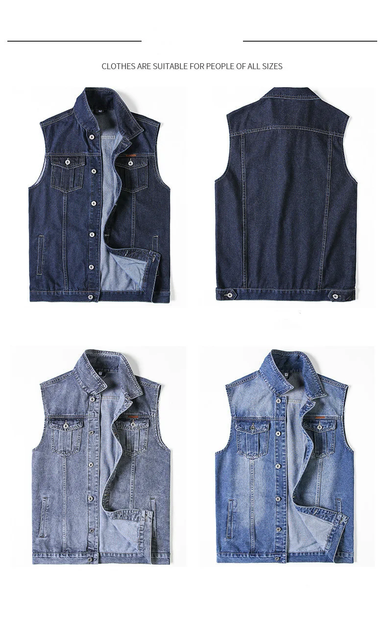 Spring Autumn Brand Denim Vest Jacket Men Cotton Multi Pocket Sleevless Jean Fashion Waistcoat Coat Plus Size 5XL 6XL 7XL