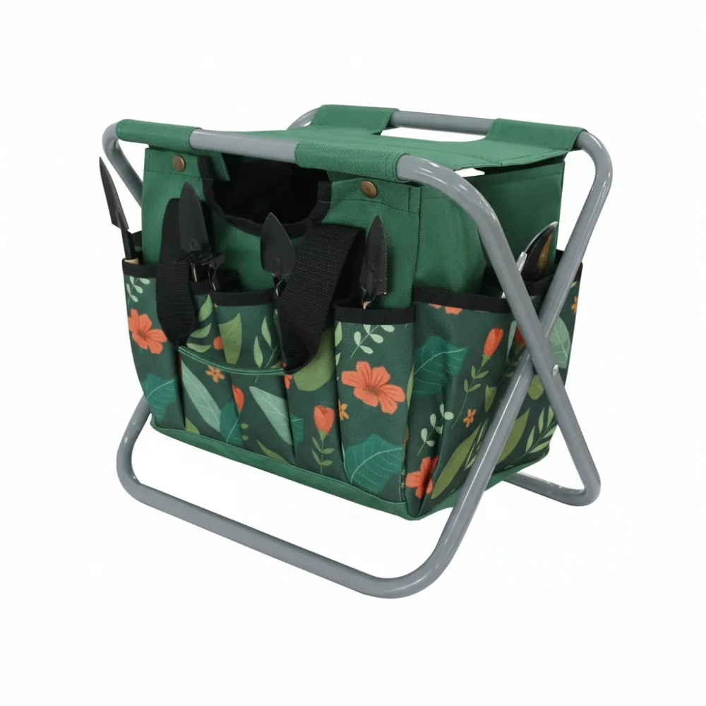 

Foldable Garden Stool with Detachable Tote Bag, Portable Gardening Tools Organizer for Fishing Camping Adults