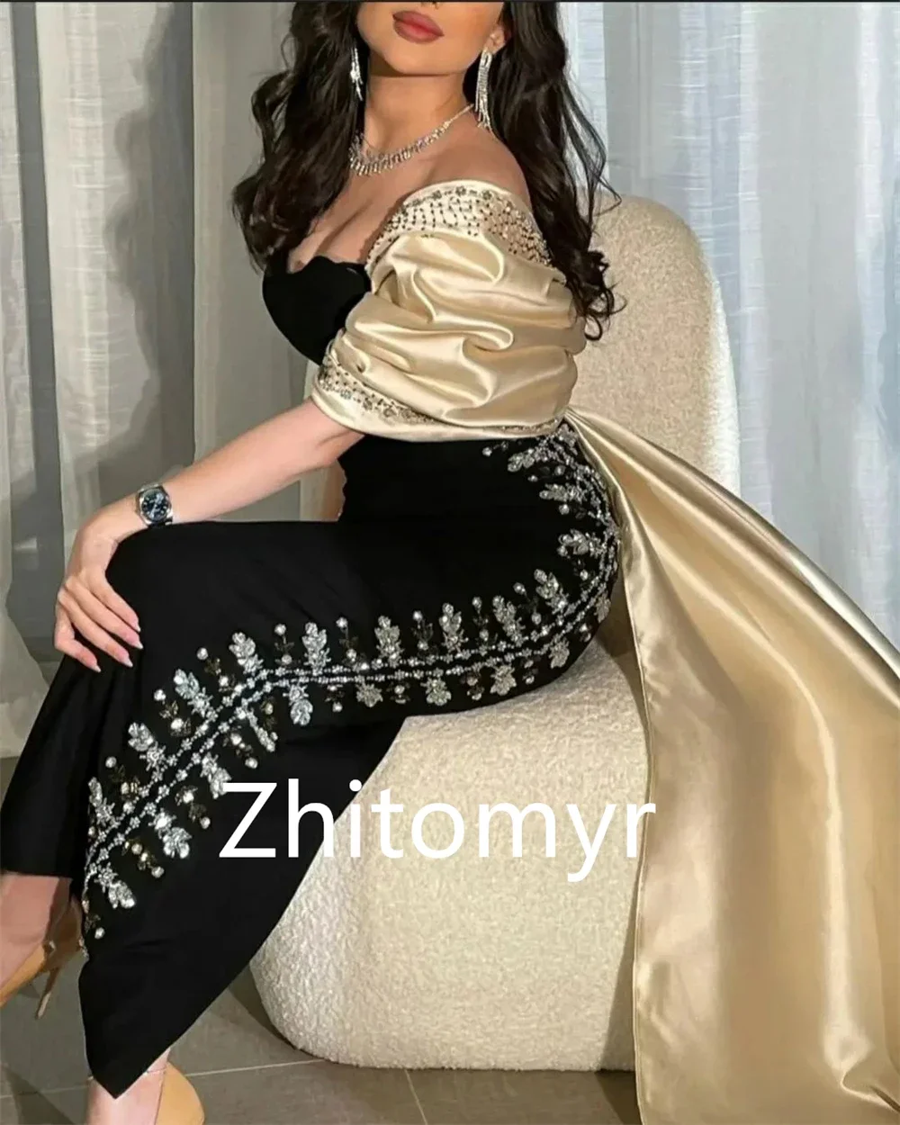Customized Fashion Elegant Asymmetrical One-Shoulder Sheath Celebrity Dresses Beading Paillette / Sequins Anke length s Evening image 3