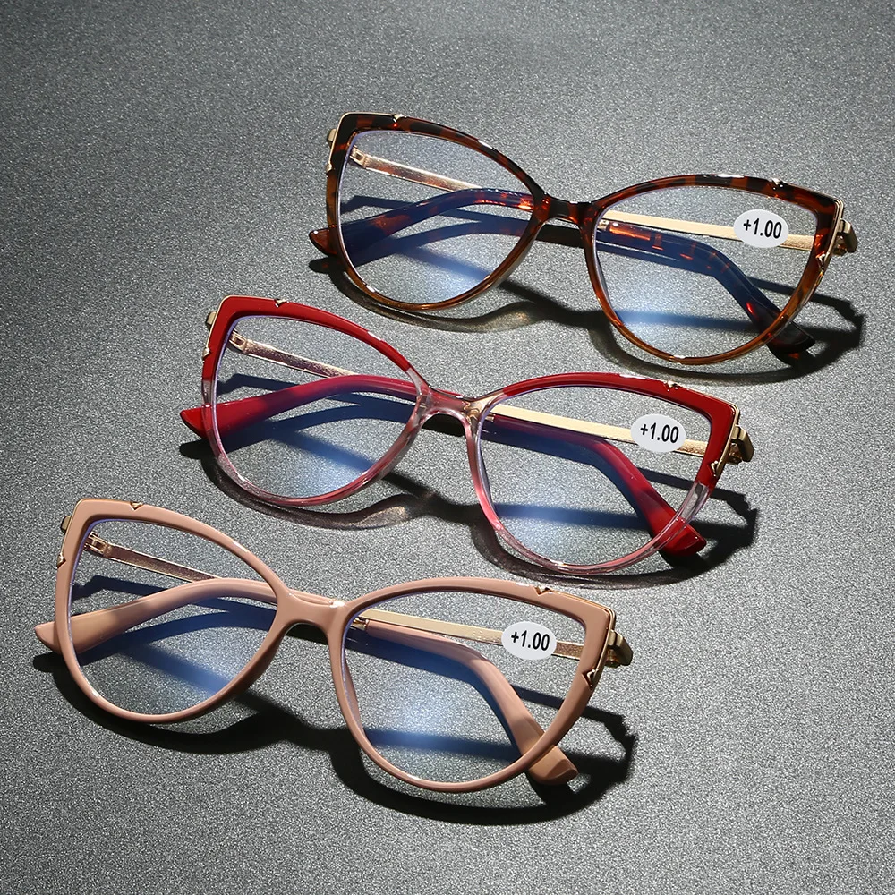 2026New Woman Reading Glasses High Quality Blocking Blue Light Readers Color Blocking Cat Eye Fashion Versatile Reading Eyeglas