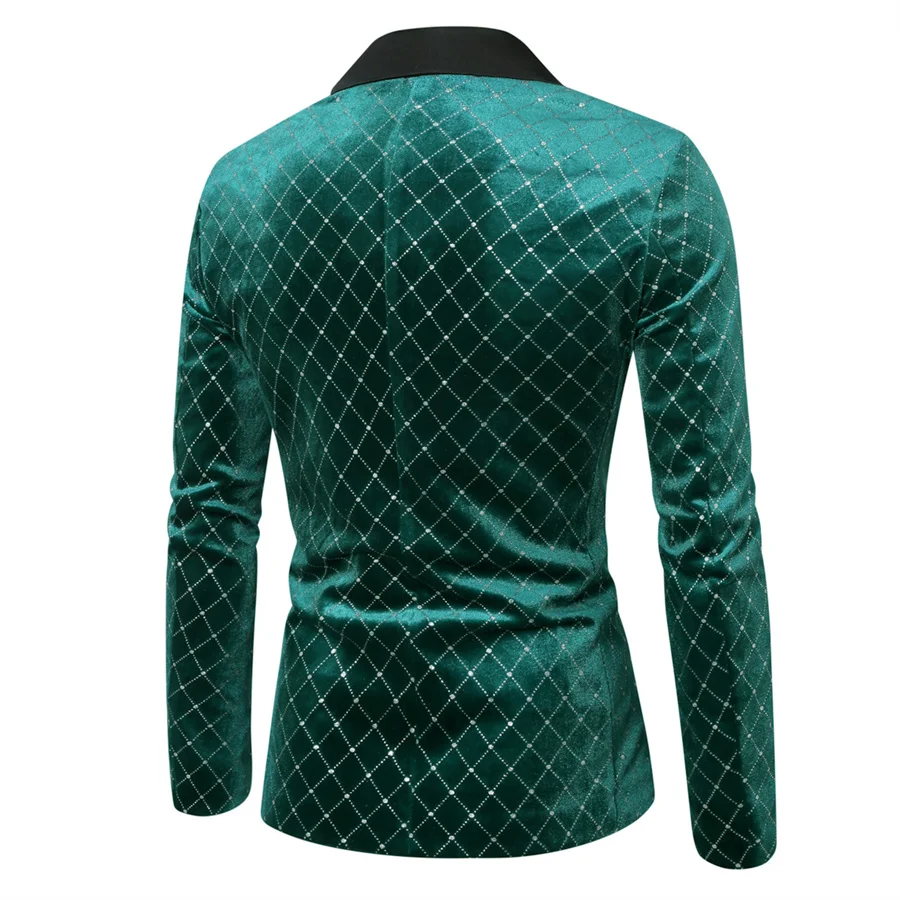 Rhombus Design Men Blazers 2026 New Slim Fit One Button Men's Jacket Dress Suit Coat Male Party Wedding Stage Costume Green Red